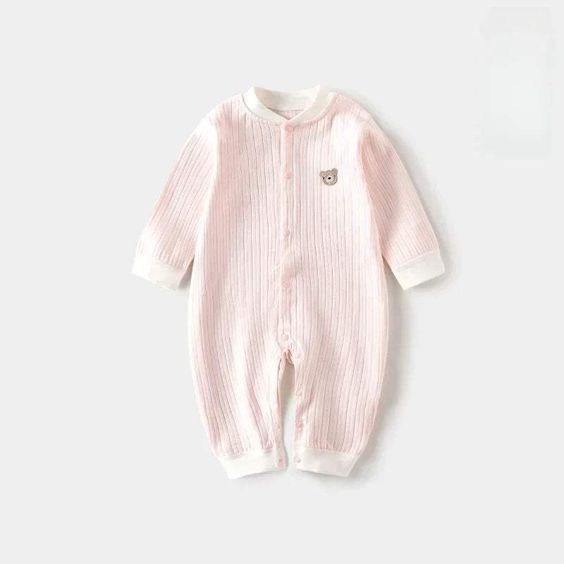 100% Cotton Long Sleeve Snap-Up Romper - Yellow Bear - Bodyfeu