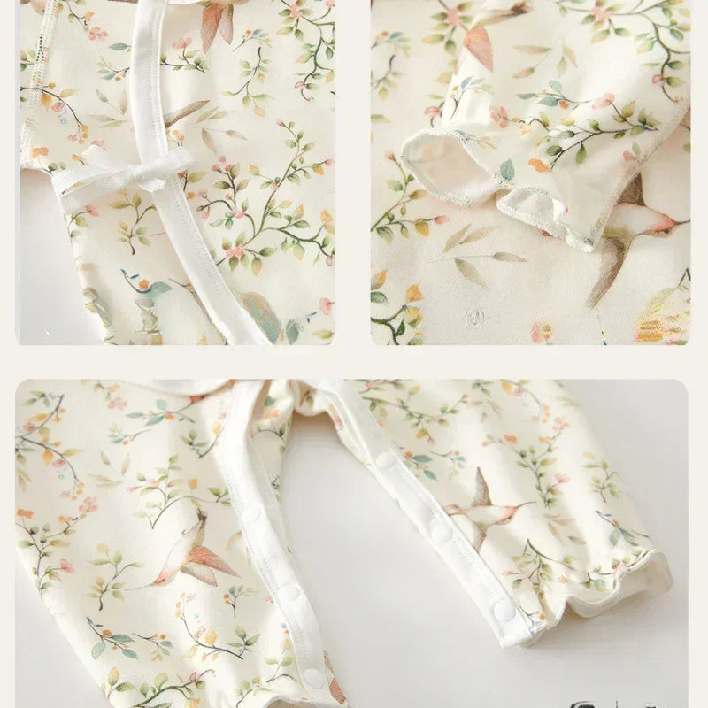 100% Cotton Long Sleeve Kimono Romper - Fruits & Leaves - Bodyfeu