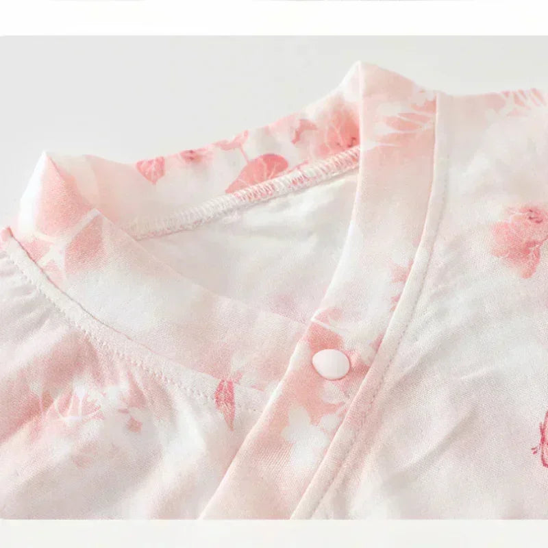 Cotton & Bamboo Muslin Short Sleeve Bodysuit - Green Leaves - Bodyfeu