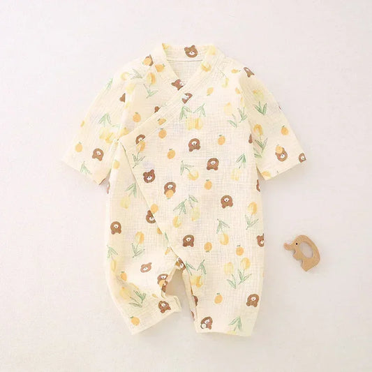 100% Cotton Muslin Long Sleeve Romper - Brown Bear - Bodyfeu