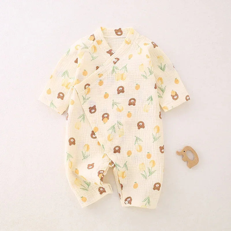 100% Cotton Muslin Long Sleeve Romper - Brown Bear - Bodyfeu