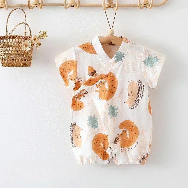 Cotton & Bamboo Muslin Short Sleeve Romper - Water Lily - Bodyfeu