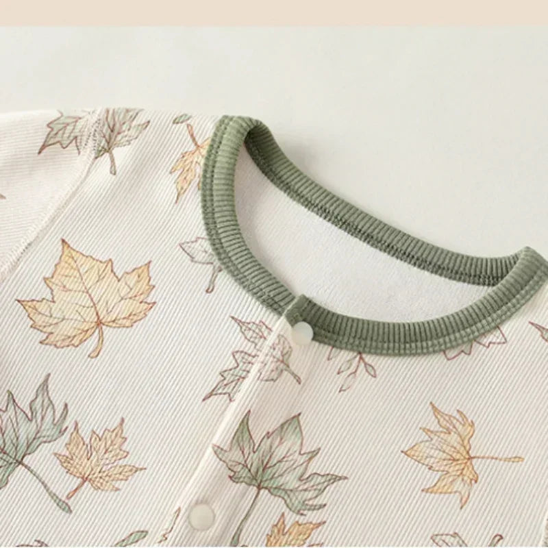 Cotton Snap-Up Long Sleeve Romper - White Dolphin - Bodyfeu