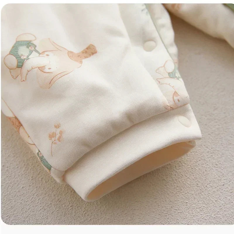 100% Cotton Extra Warm Long Sleeve Quilted Romper - Cute Bunny - Bodyfeu