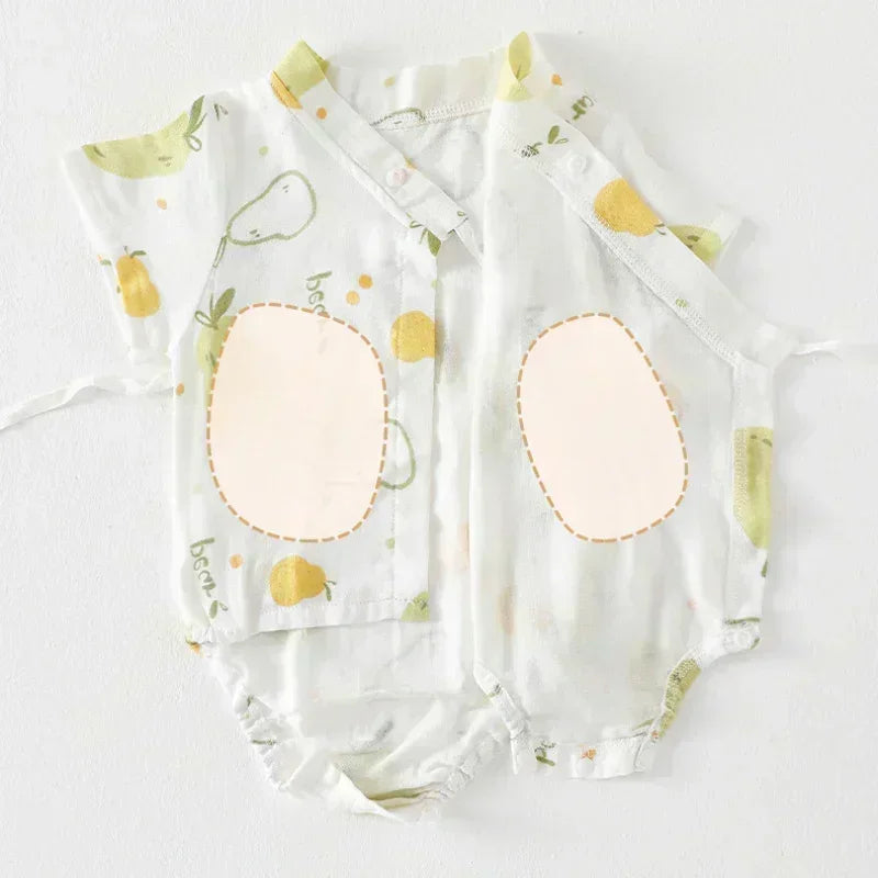 Cotton & Bamboo Muslin Short Sleeve Bodysuit - Green Leaves - Bodyfeu