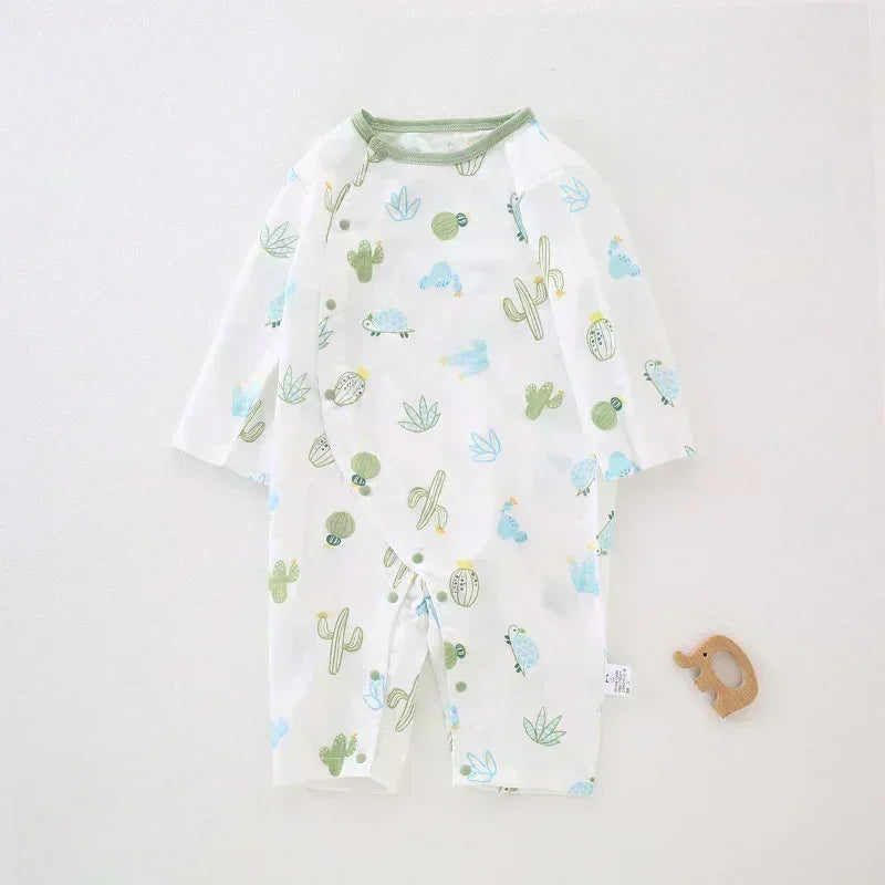 Cotton & Bamboo Muslin Long Sleeve Romper - Cute Whale - Bodyfeu