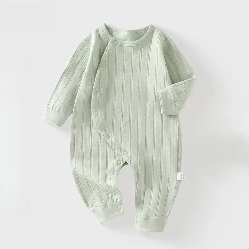 100% Cotton Long Sleeve Side-Snap Romper - Brown - Bodyfeu