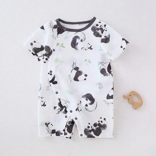 Cotton & Bamboo Muslin Short Sleeve Romper - Panda - Bodyfeu