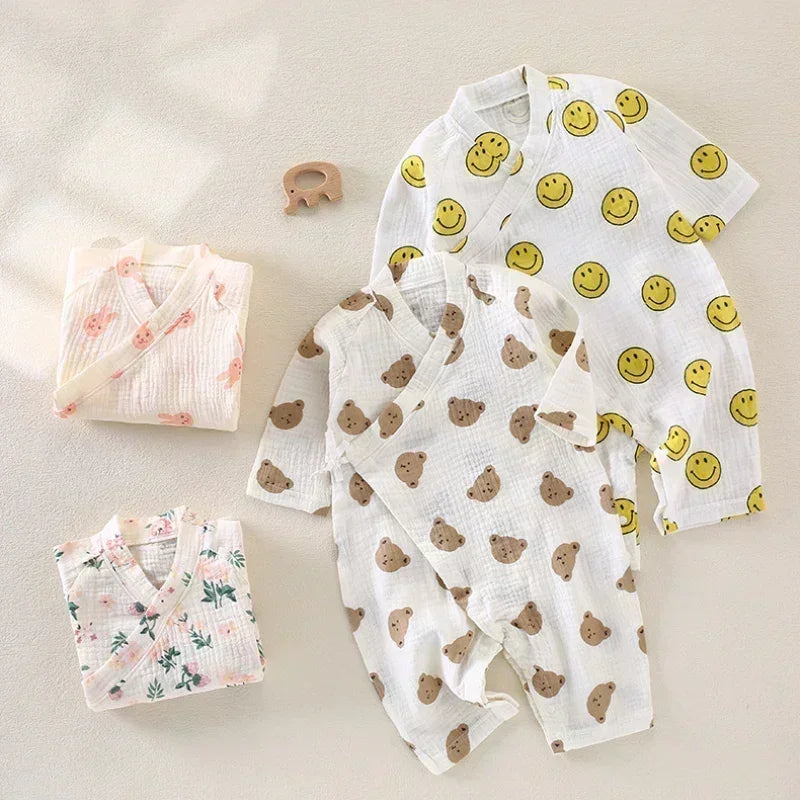 100% Cotton Muslin Long Sleeve Romper - Brown Bear - Bodyfeu