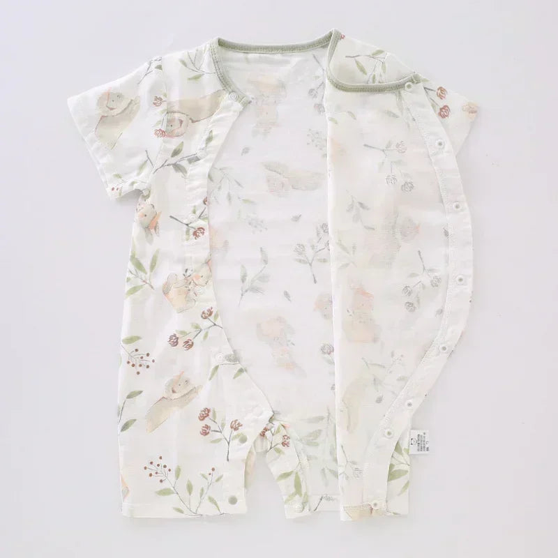 Cotton & Bamboo Muslin Short Sleeve Romper - Pear & Bunny - Bodyfeu