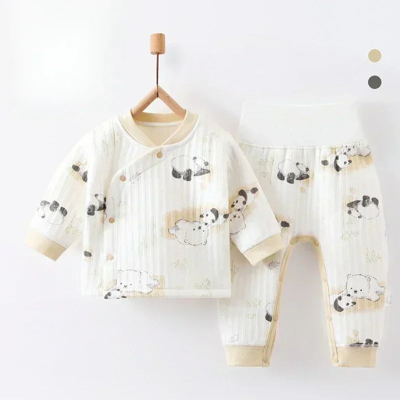 100% Cotton Warm Long Sleeve Long Sleeve Top & Pants Set- Pear - Bodyfeu