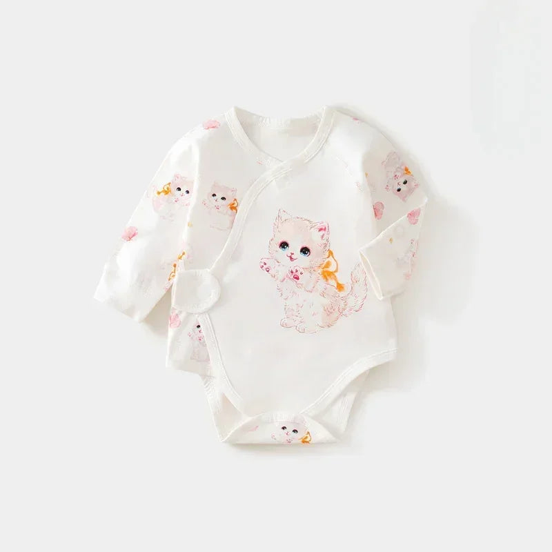 100% Cotton Long Sleeve Bodysuit with Velcro Closure- Adorable Cat - Bodyfeu