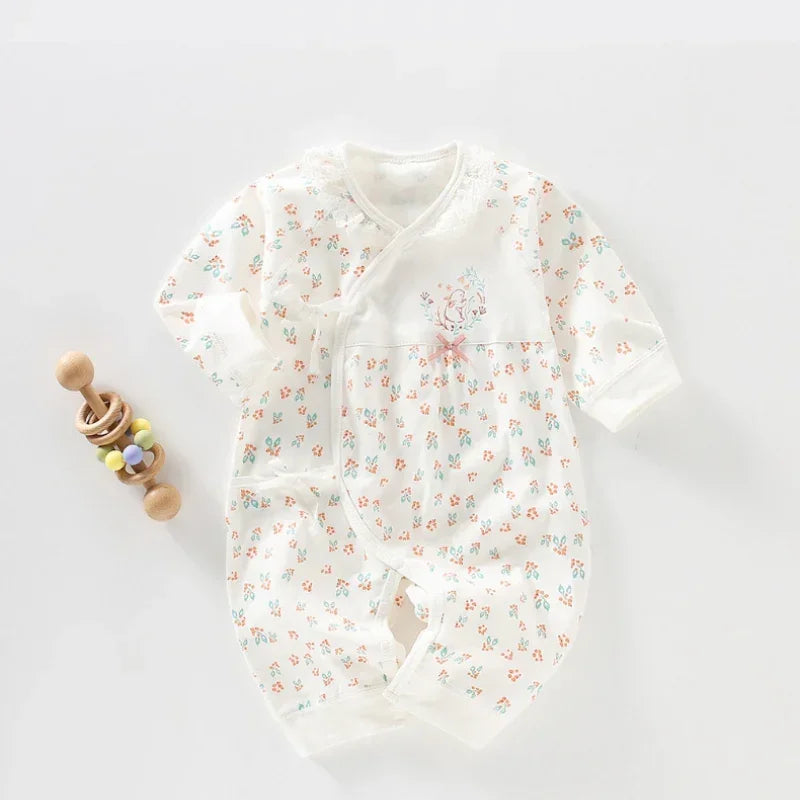 100% Cotton Long Sleeve Wrap Romper - Floral - Bodyfeu