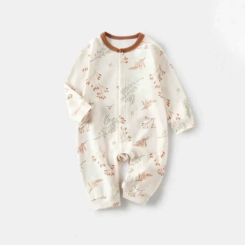 Cotton Snap-Up Long Sleeve Romper - White Dolphin - Bodyfeu