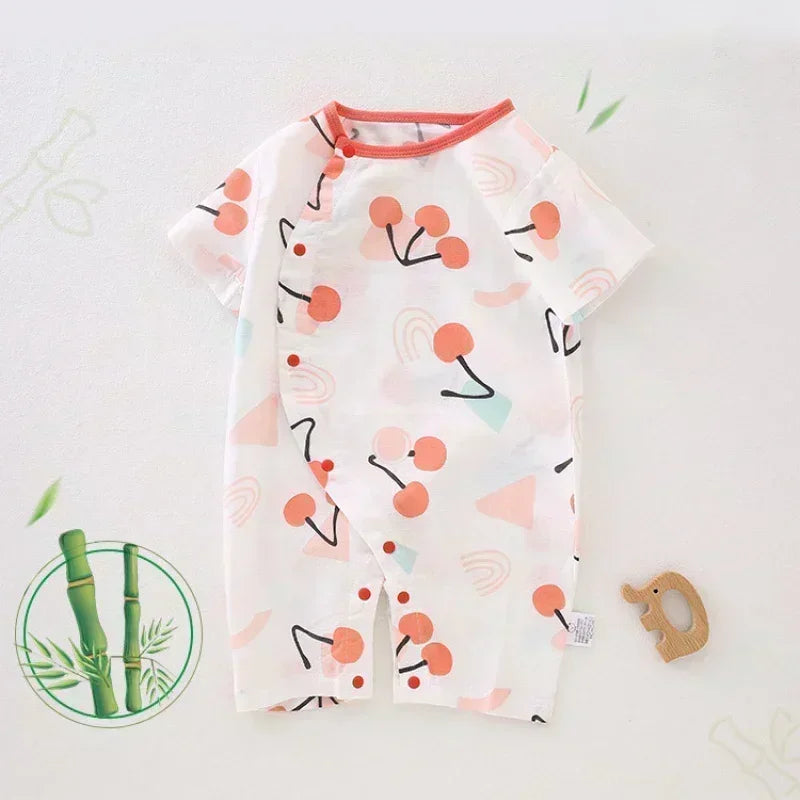 Cotton & Bamboo Muslin Short Sleeve Romper - Pear & Bunny - Bodyfeu