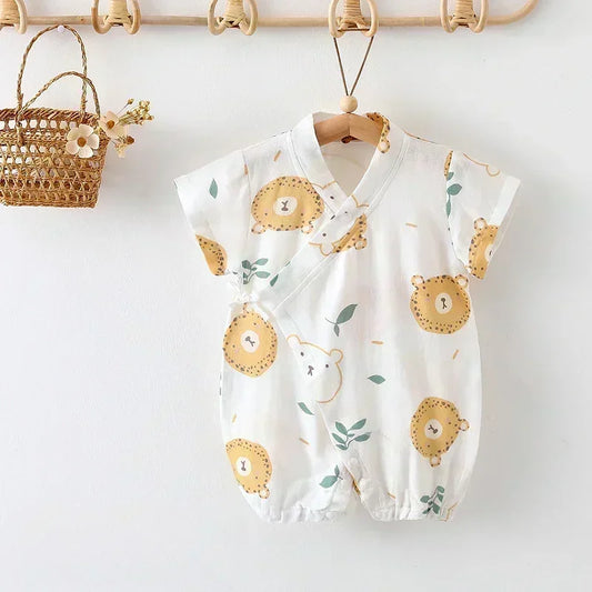 Cotton & Bamboo Muslin Short Sleeve Romper - Water Lily - Bodyfeu