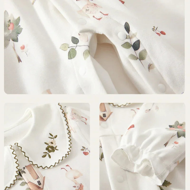 100% Cotton Long Sleeve Snap-Up Romper - Country House - Bodyfeu