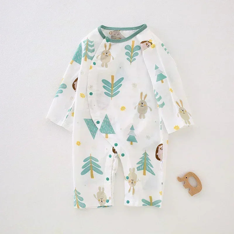 Cotton & Bamboo Muslin Long Sleeve Romper - Cute Whale - Bodyfeu