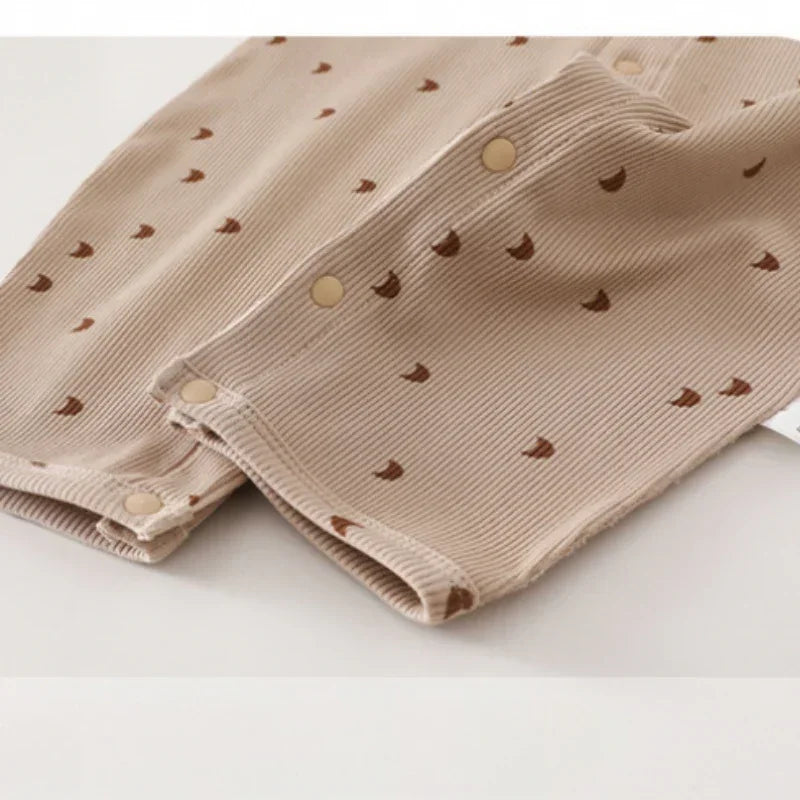 Cotton Snap-Up Long Sleeve Romper - Brown Moon - Bodyfeu