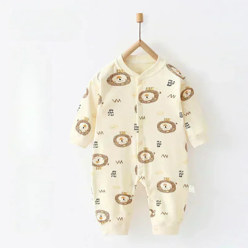 100% Cotton Snap-Up Long Sleeve Romper - Leopard - Bodyfeu