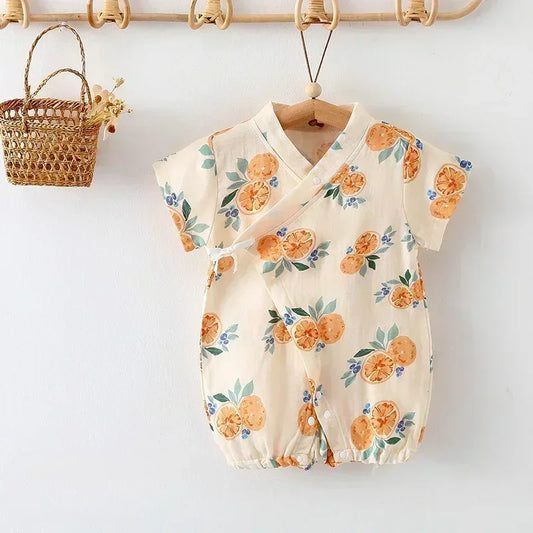 Cotton & Bamboo Muslin Short Sleeve Romper - Water Lily - Bodyfeu