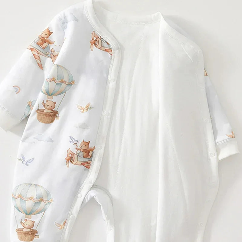 100% Cotton Long Sleeve Quilted Romper - Squirrel Garden - Bodyfeu
