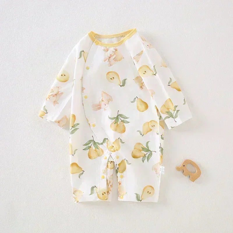 Cotton & Bamboo Muslin Long Sleeve Romper - Cute Whale - Bodyfeu