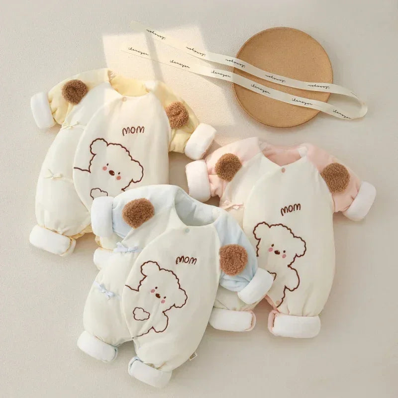 100% Cotton Extra Warm Long Sleeve Quilted Romper - Yellow Bear - Bodyfeu