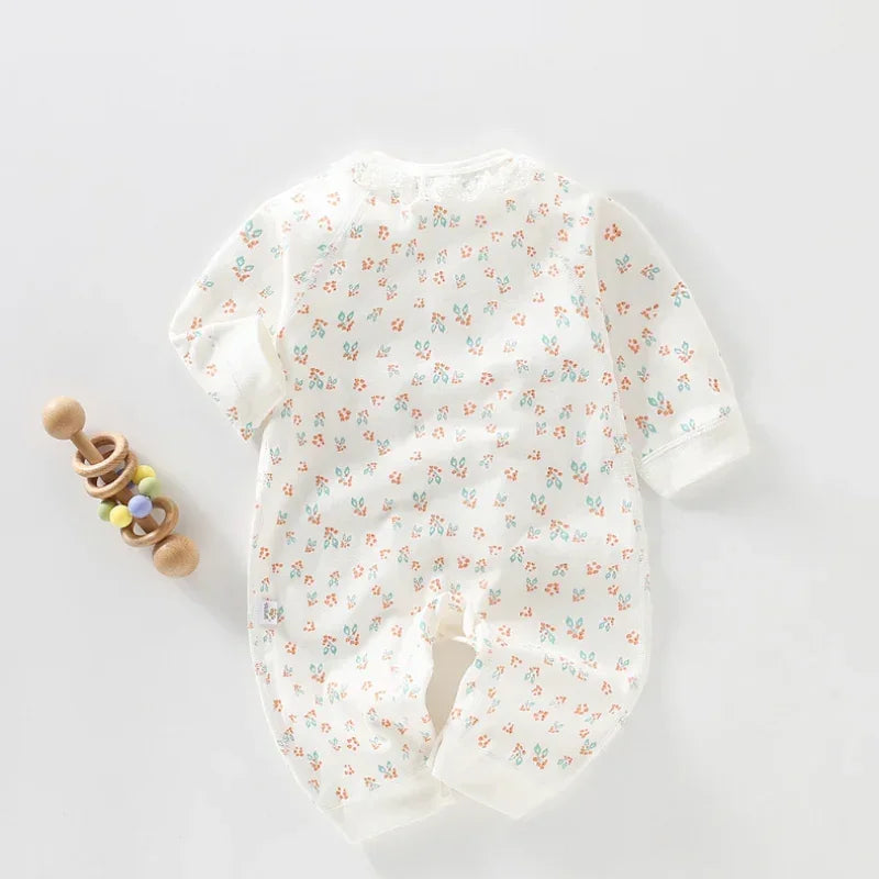 100% Cotton Long Sleeve Wrap Romper - Floral - Bodyfeu