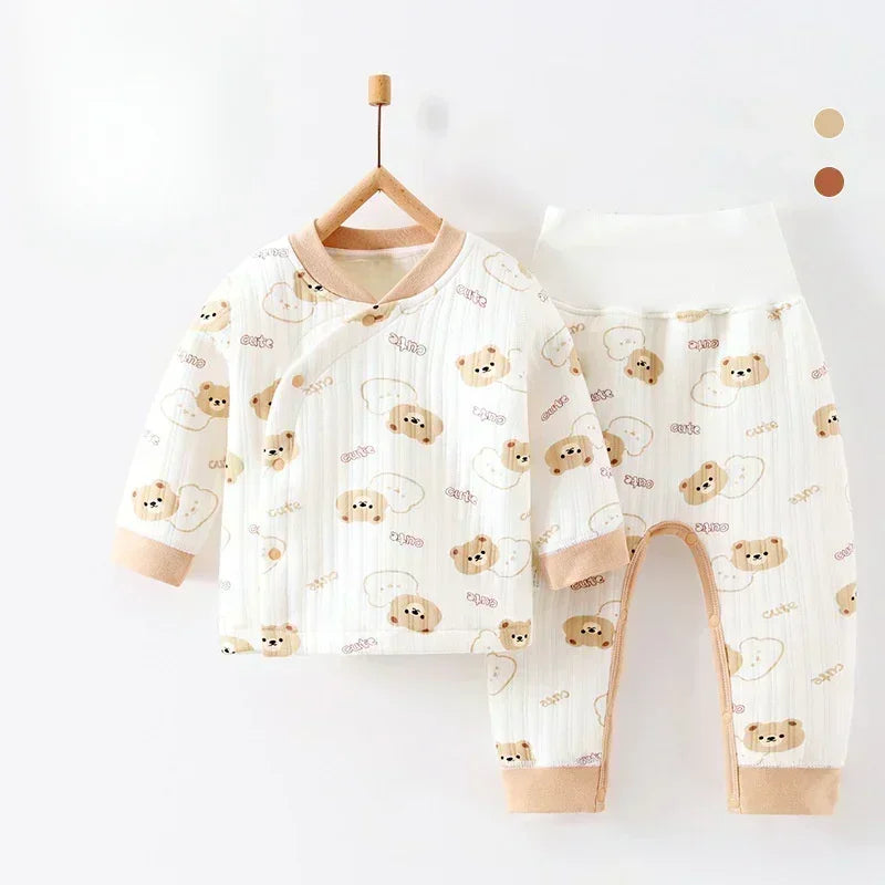 100% Cotton Warm Long Sleeve Long Sleeve Top & Pants Set- Pear - Bodyfeu