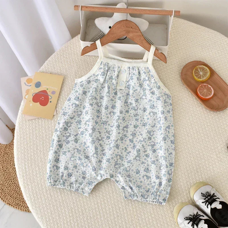 100% Cotton Sleeveless Romper - Pink Heart - Bodyfeu