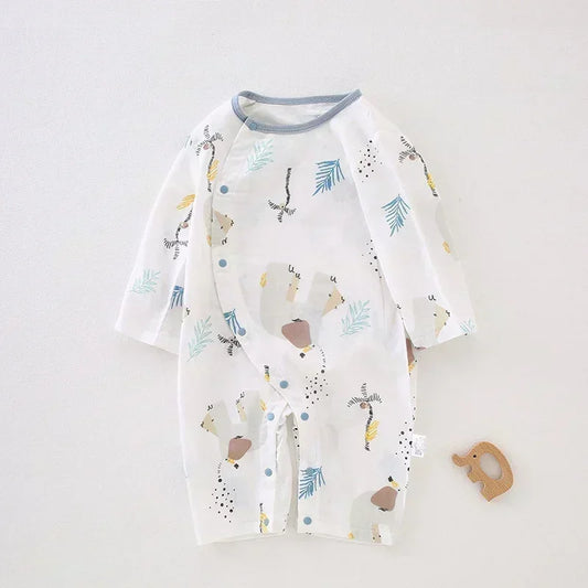 Cotton & Bamboo Muslin Long Sleeve Romper - Cute Whale - Bodyfeu