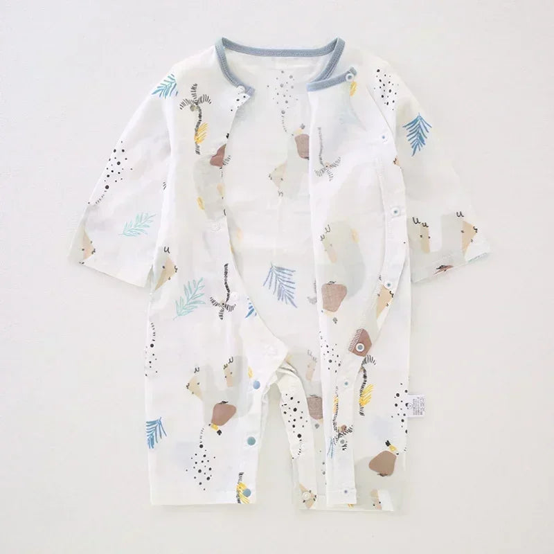 Cotton & Bamboo Muslin Long Sleeve Romper - Cute Whale - Bodyfeu