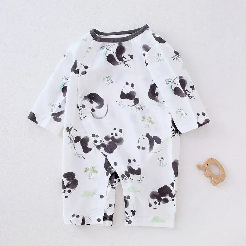 Cotton & Bamboo Muslin Long Sleeve Romper - Panda - Bodyfeu