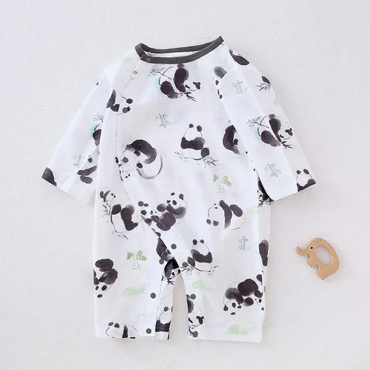 Cotton & Bamboo Muslin Long Sleeve Romper - Panda - Bodyfeu