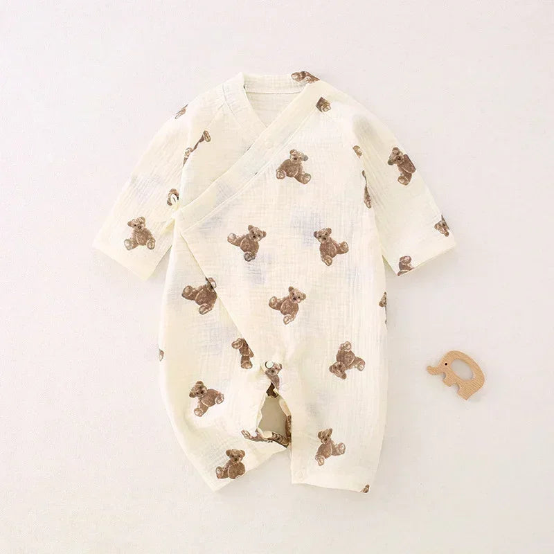 100% Cotton Muslin Long Sleeve Romper - Brown Bear - Bodyfeu