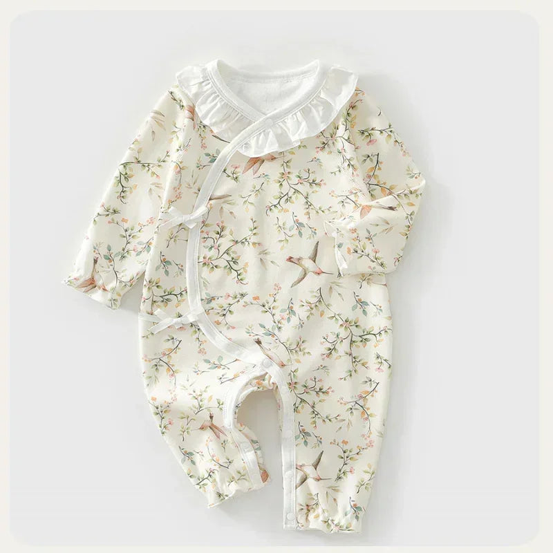 100% Cotton Long Sleeve Kimono Romper - Fruits & Leaves - Bodyfeu