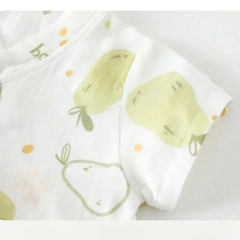 Cotton & Bamboo Muslin Short Sleeve Romper - Water Lily - Bodyfeu