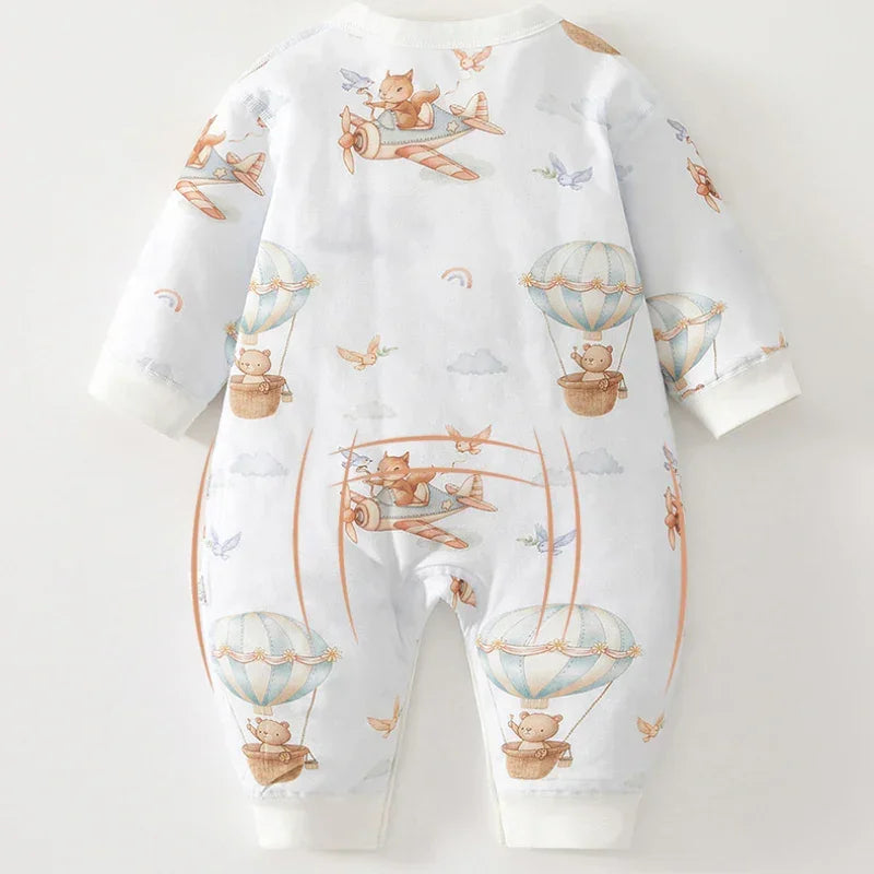 100% Cotton Long Sleeve Quilted Romper - Squirrel Garden - Bodyfeu