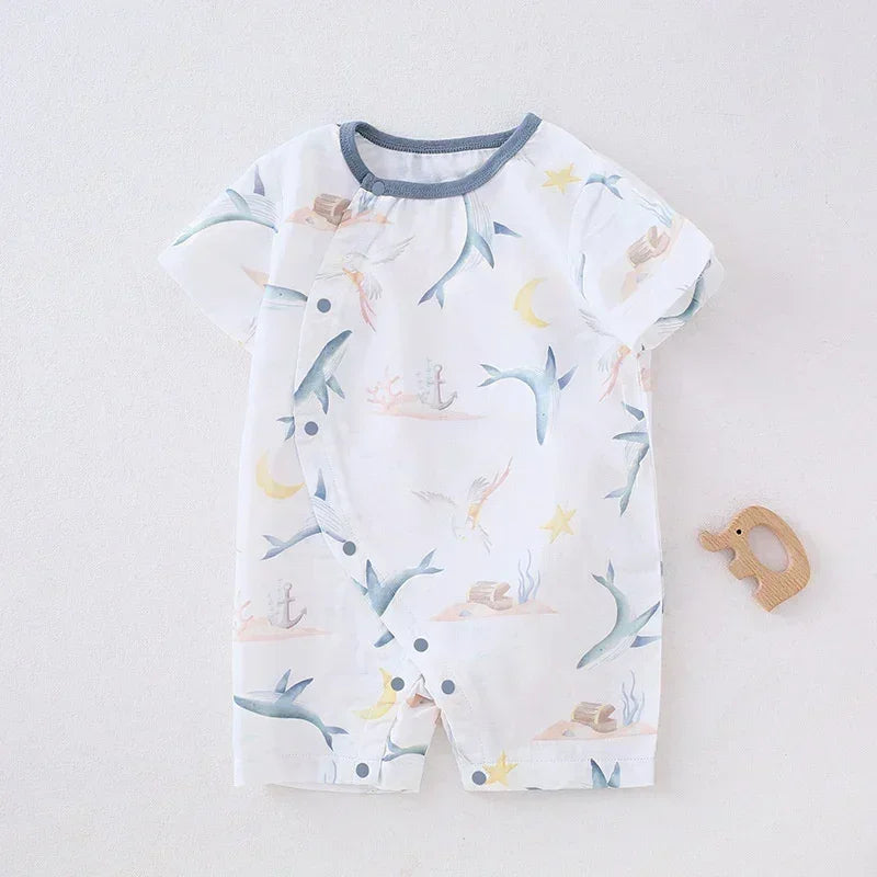 Cotton & Bamboo Muslin Short Sleeve Romper - Panda - Bodyfeu