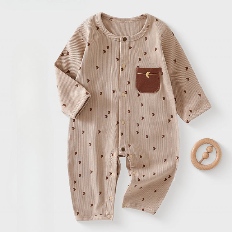 Cotton Long Sleeve Rompers and Bodysuits - Beige Star