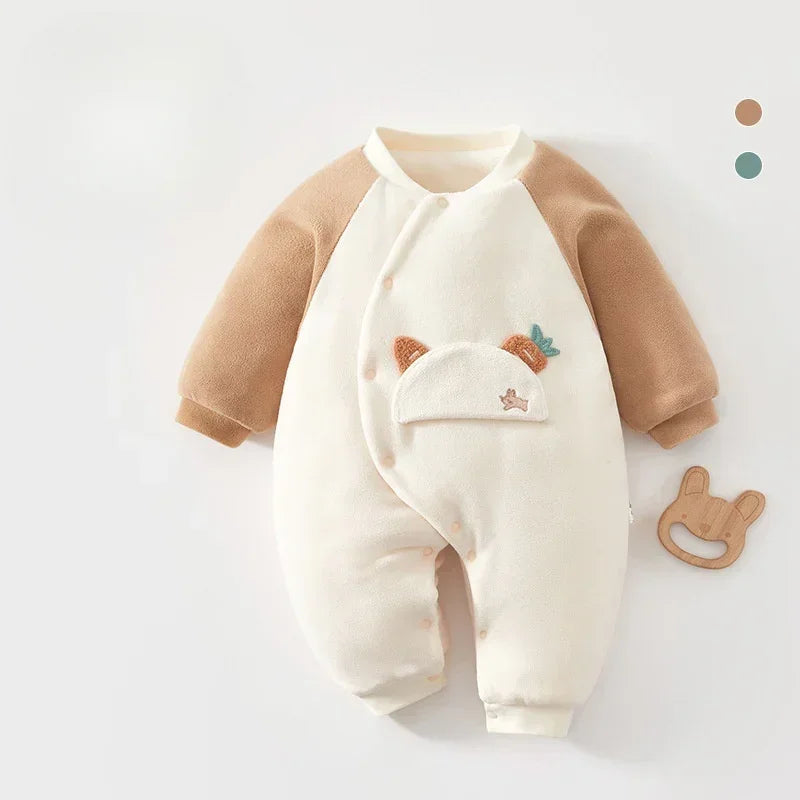 100% Cotton Extra Warm Long Sleeve Quilted Romper - Red Bunny - Bodyfeu