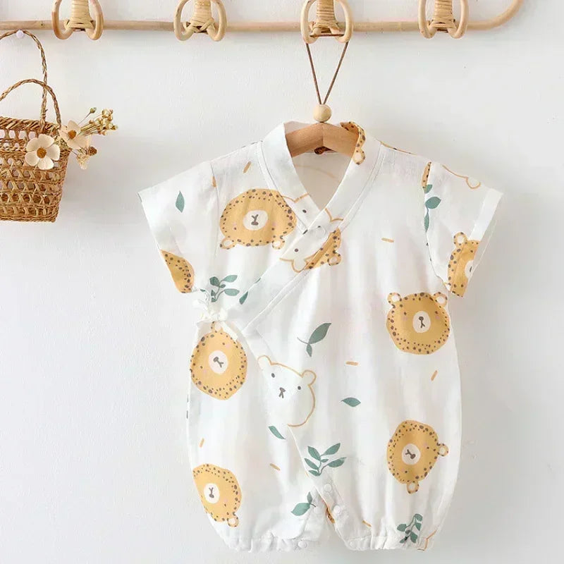 Cotton & Bamboo Muslin Short Sleeve Romper - Water Lily - Bodyfeu