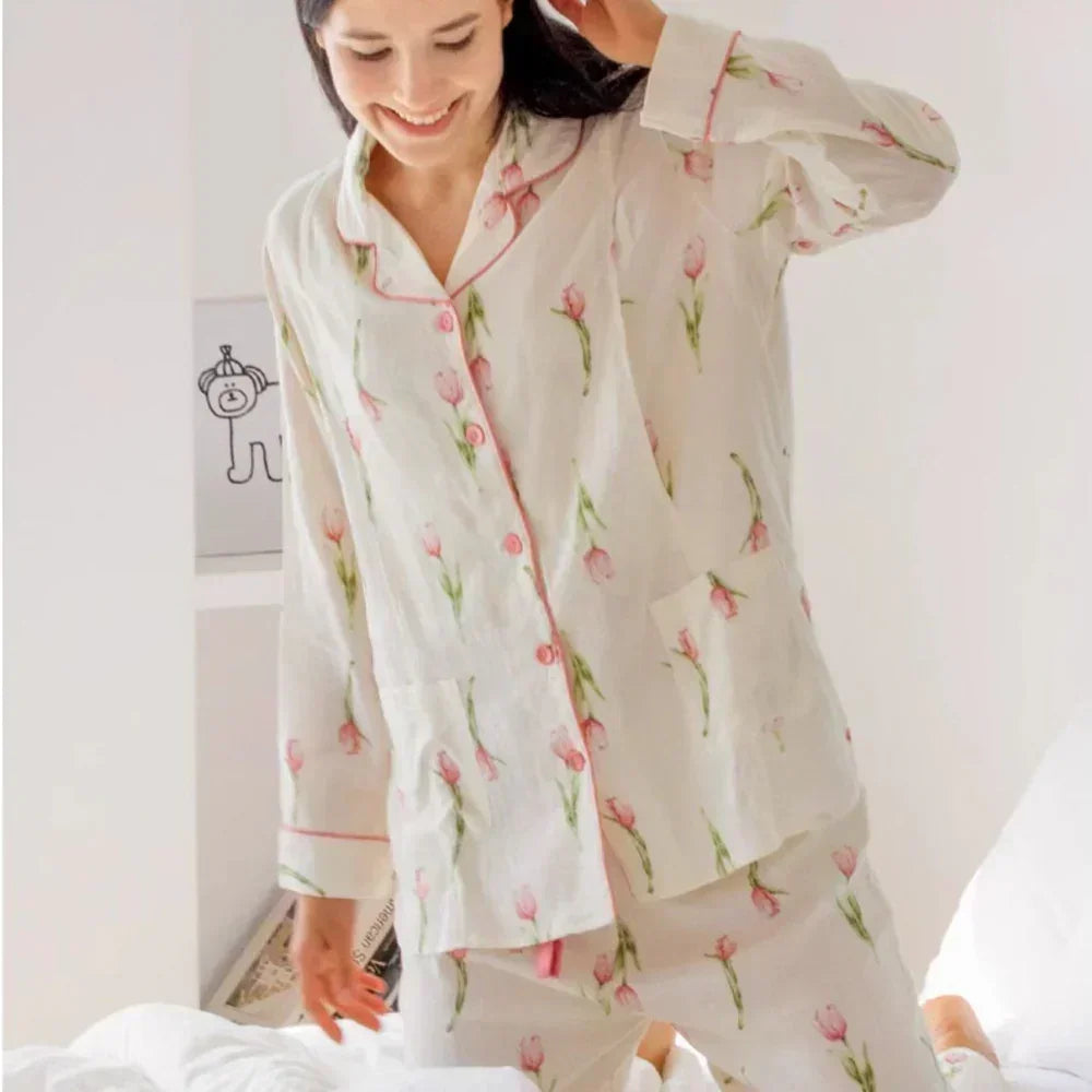 Bodyfeu Muslin Button-Up Maternity Pajama - Pomegranate - Bodyfeu