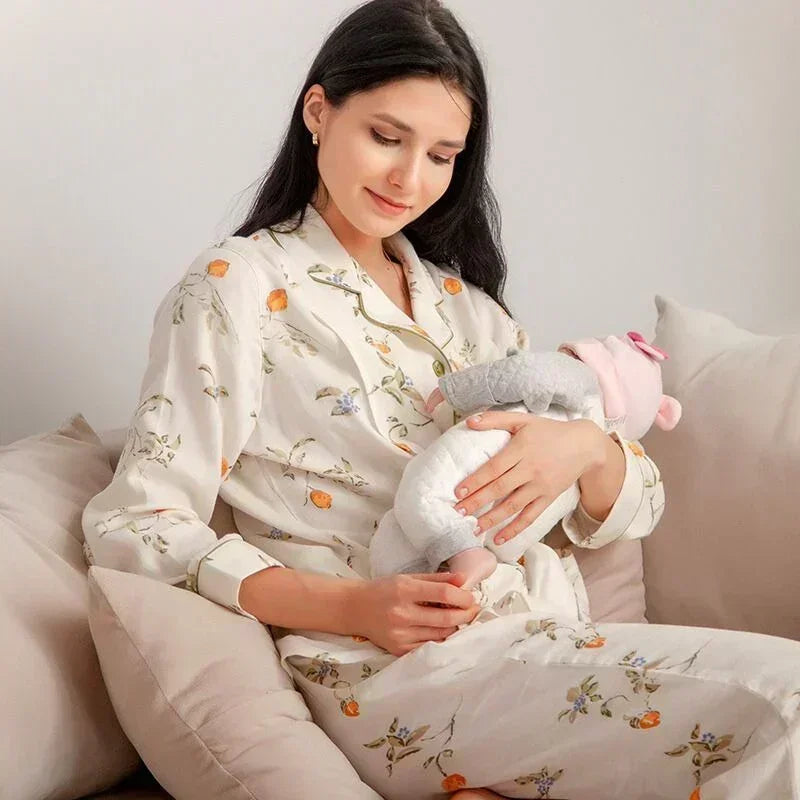Bodyfeu Muslin Button-Up Maternity Pajama - Pomegranate - Bodyfeu