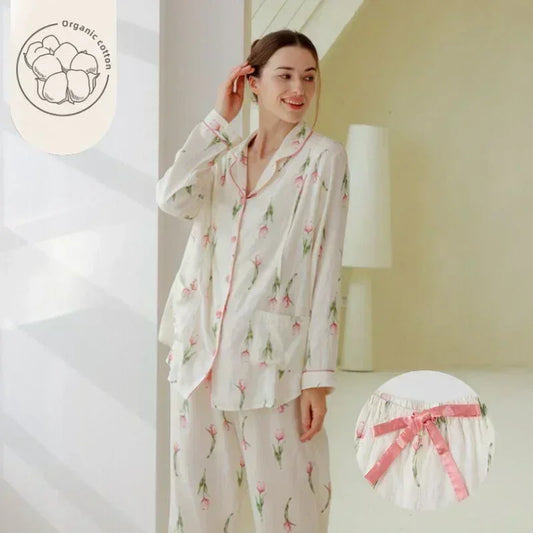 Bodyfeu Muslin Long Sleeve Button-Up Pajama - Cherry - Bodyfeu