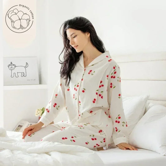 Bodyfeu Muslin Button-Up Maternity Pajama - Pomegranate - Bodyfeu