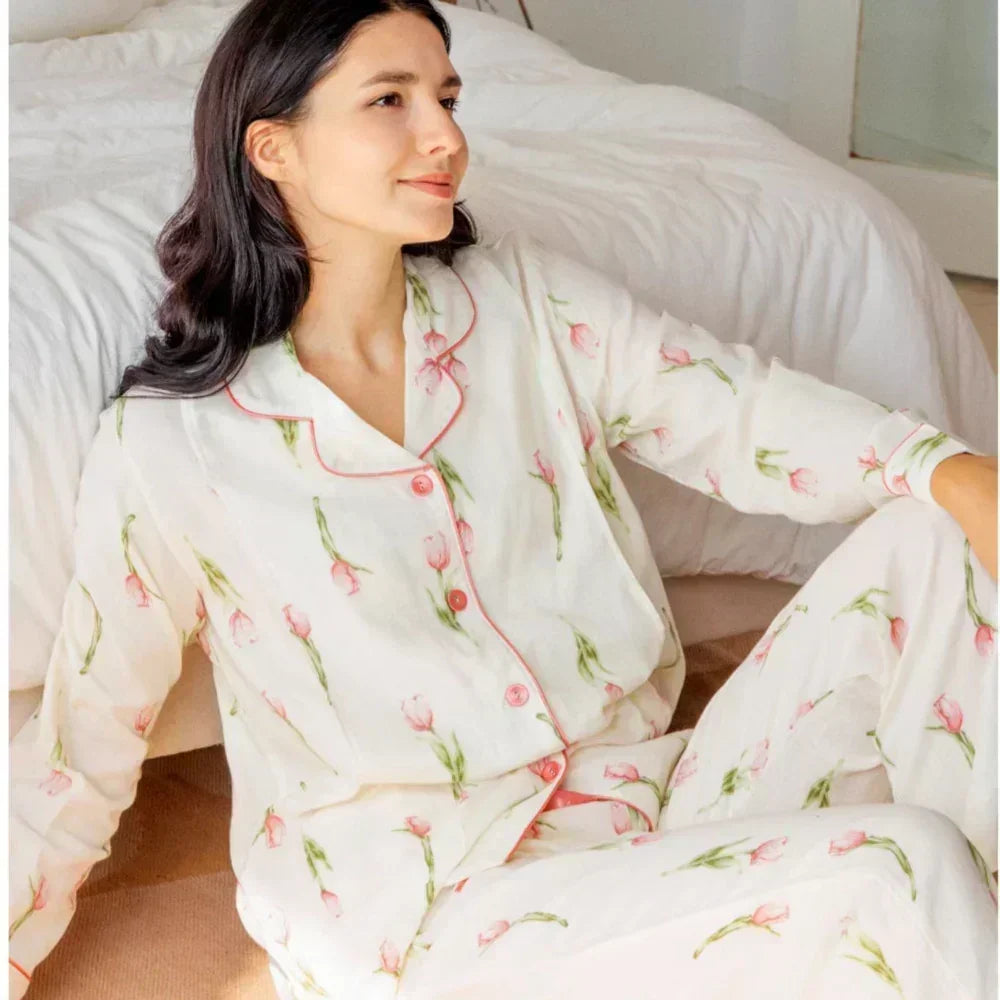 Bodyfeu Muslin Button-Up Maternity Pajama - Pomegranate - Bodyfeu