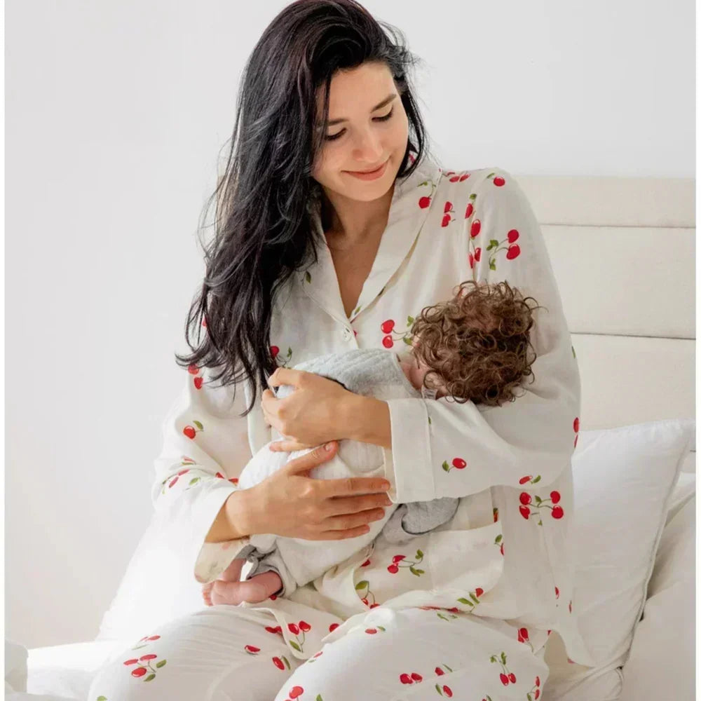 Bodyfeu Muslin Button-Up Maternity Pajama - Pomegranate - Bodyfeu