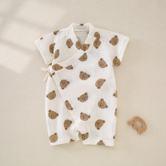 100% Cotton Muslin Short Sleeve Romper - Brown Bear - Bodyfeu